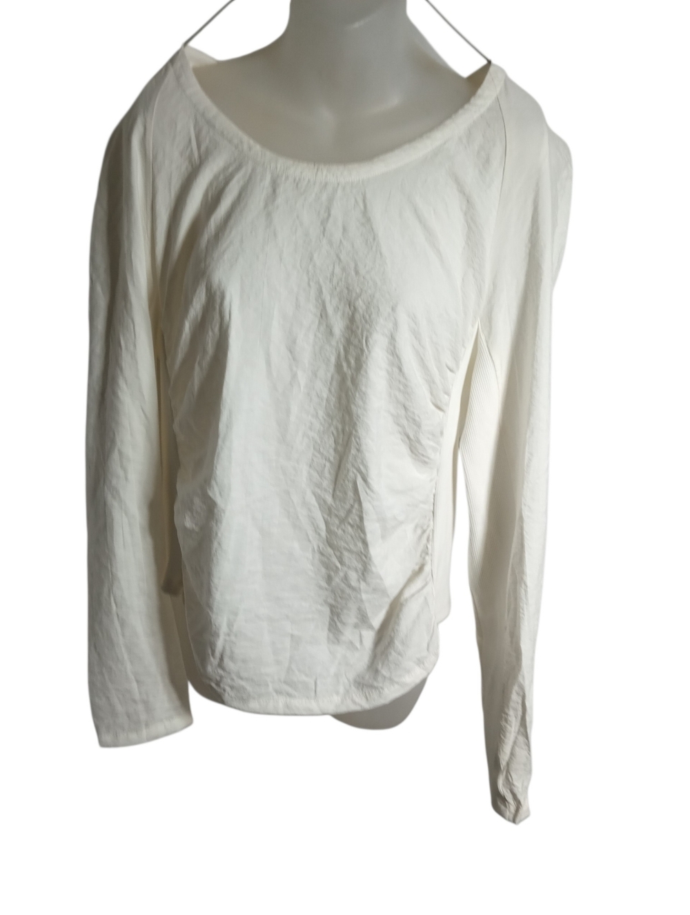 COS White Scoop Neck Cinched Front Top Minimalist Long Sleeve Pullover Blouse M